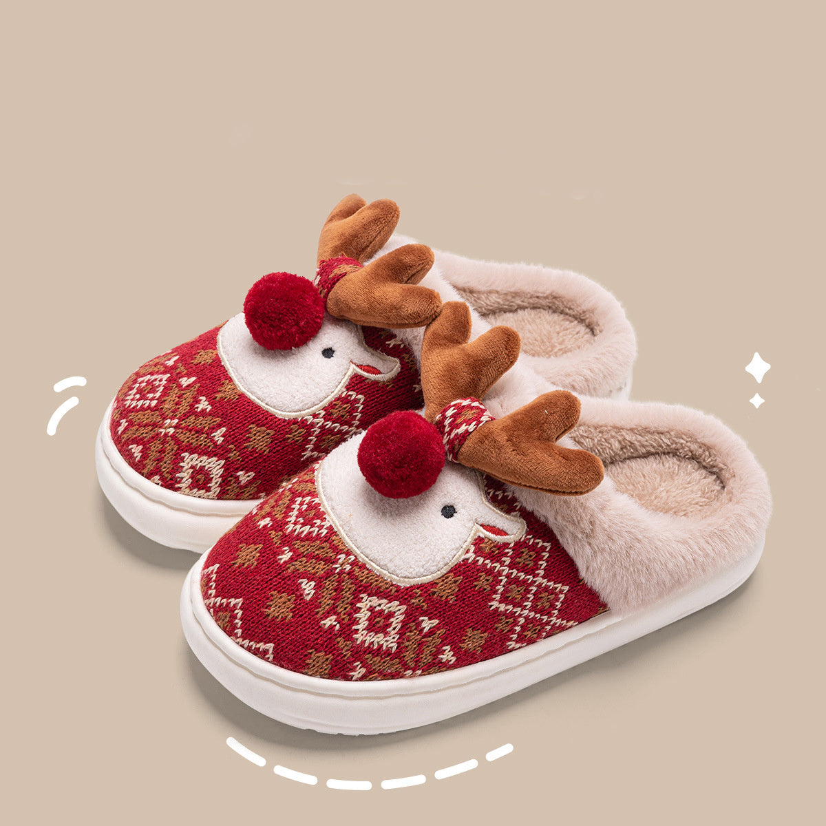 Cozy Non-Slip Christmas Elk Plush Slippers