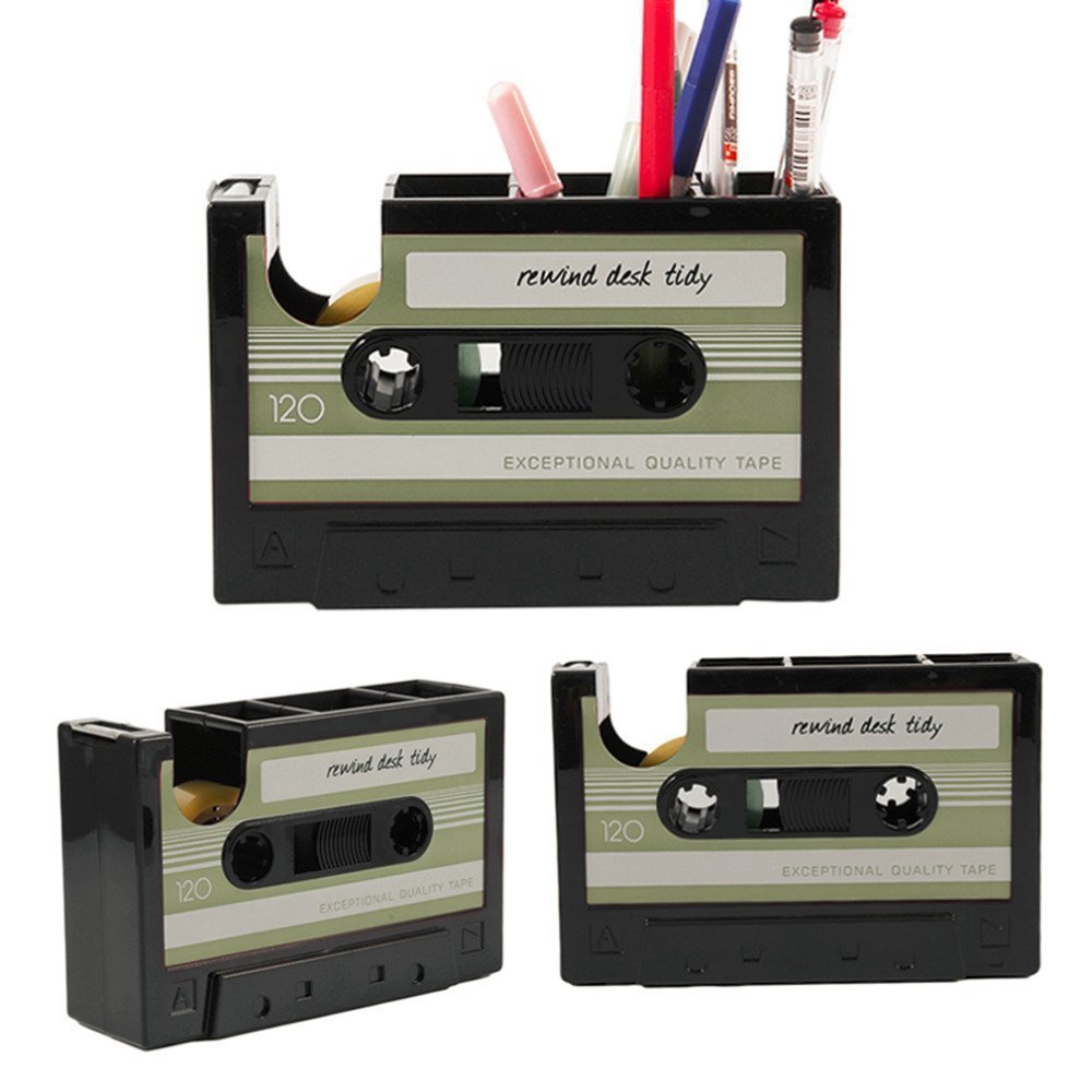 Retro Cassette Tape Dispenser & Pen Holder – Stylish and Functional Desk Organizer