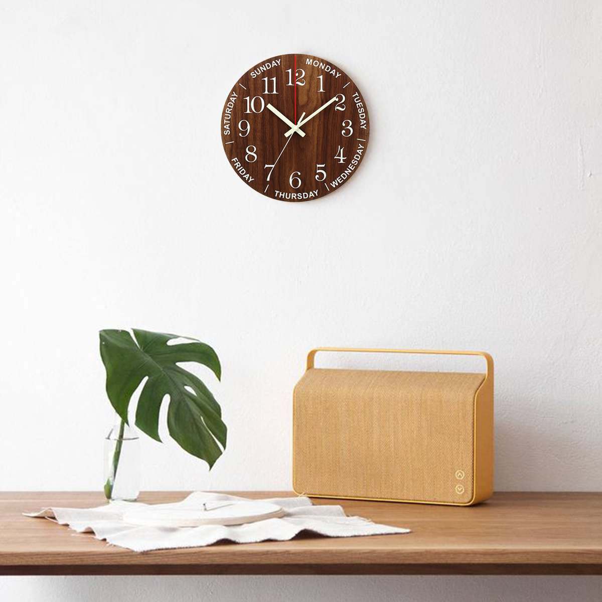 Luminous Wood Grain Wall Clock – Elegant Design with Glow-in-the-Dark Feature
