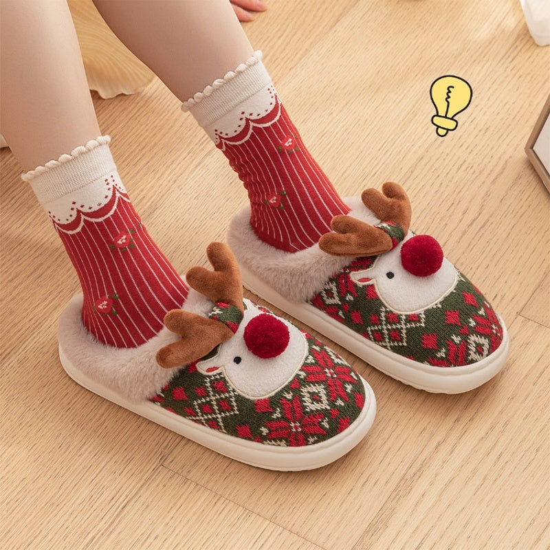 Cozy Non-Slip Christmas Elk Plush Slippers
