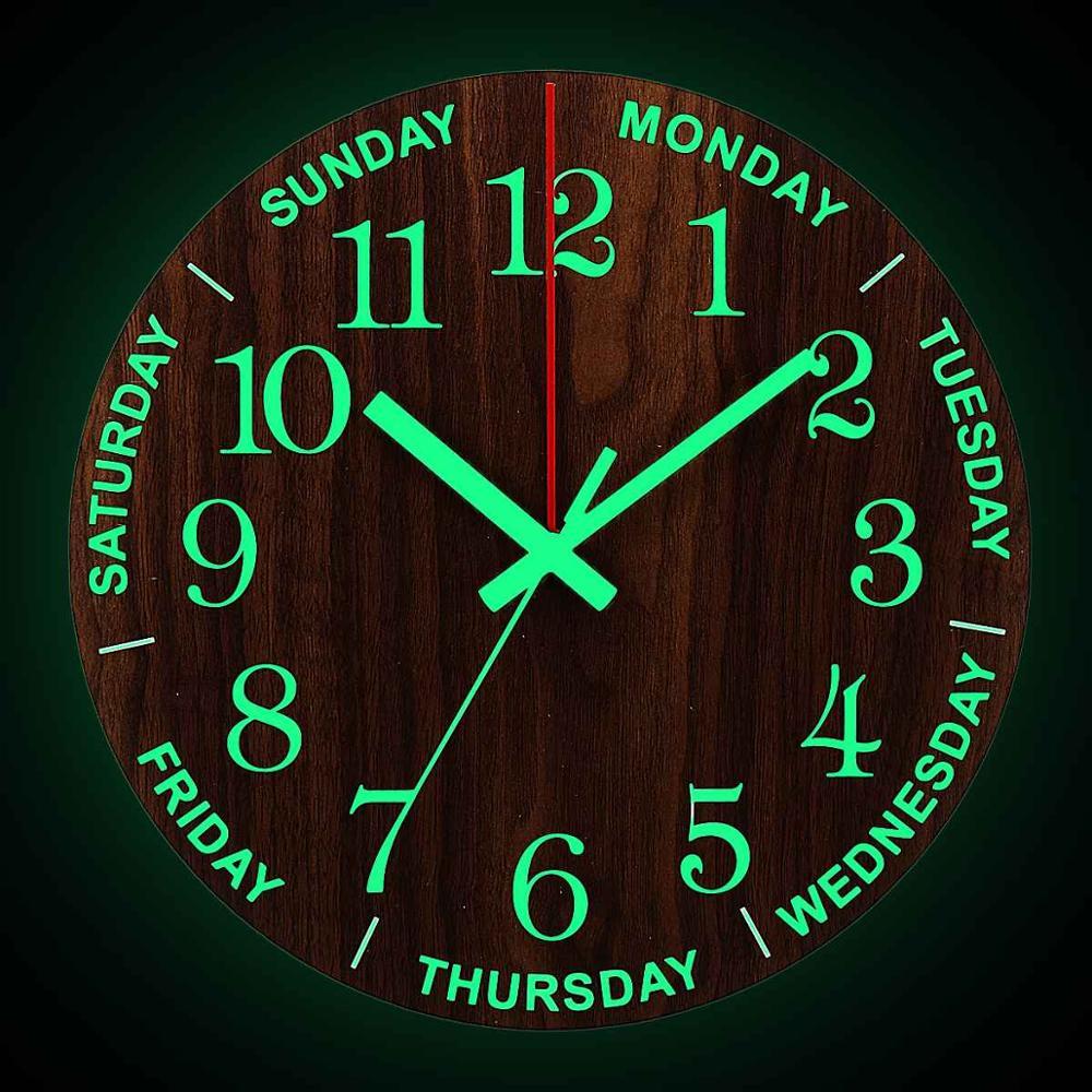 Luminous Wood Grain Wall Clock – Elegant Design with Glow-in-the-Dark Feature