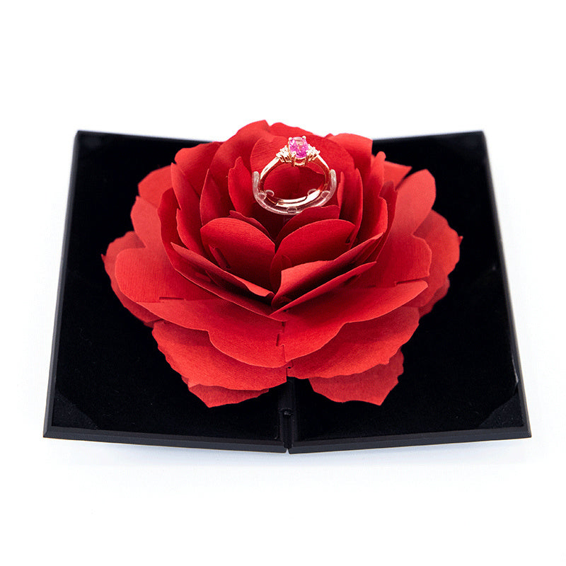 3D Love Box Heart-Shaped Rose Flower Rotating Ring Box