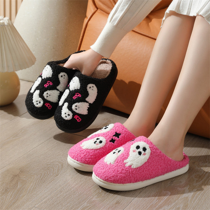 Halloween Cartoon Ghost Cotton Slippers – Cozy Non-Slip Indoor Winter Shoes