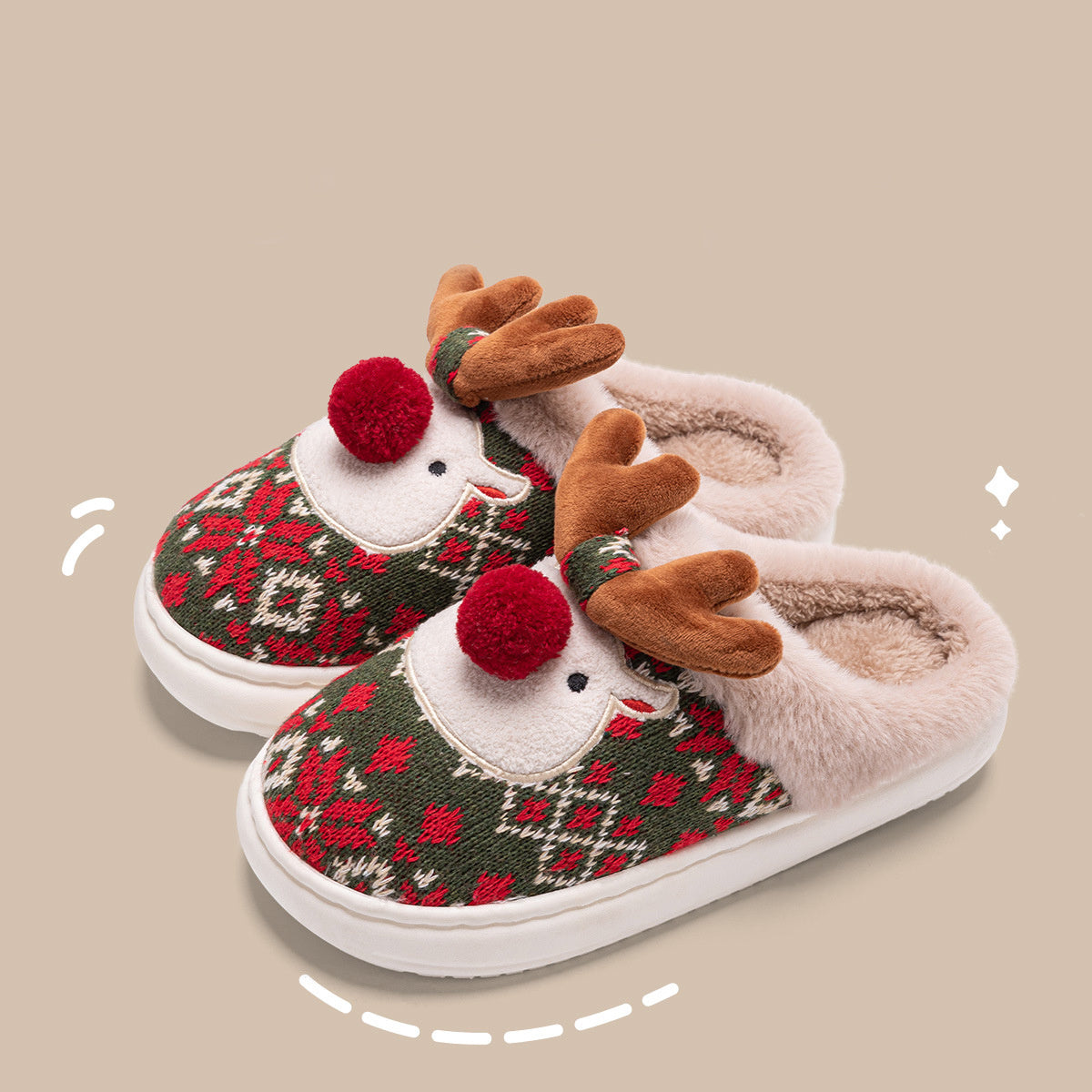 Cozy Non-Slip Christmas Elk Plush Slippers