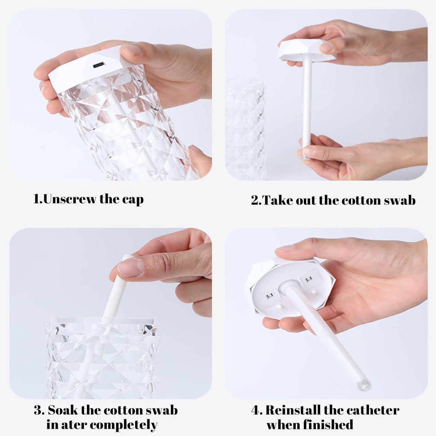 Crystal Lamp Air Humidifier with Color Night Light – Touch-Activated
