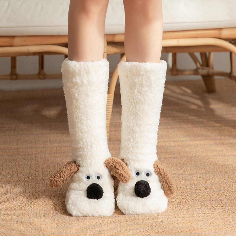 Cute Cartoon Dog Floor Socks – Warm, Non-Slip Plush Socks for Cozy Winter Comfort