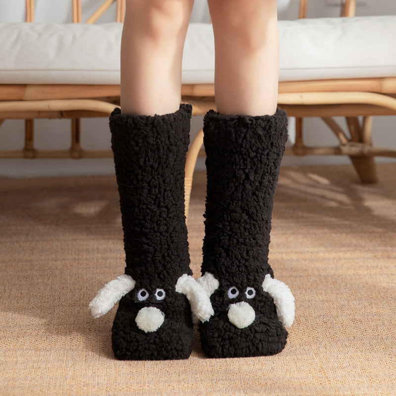 Cute Cartoon Dog Floor Socks – Warm, Non-Slip Plush Socks for Cozy Winter Comfort