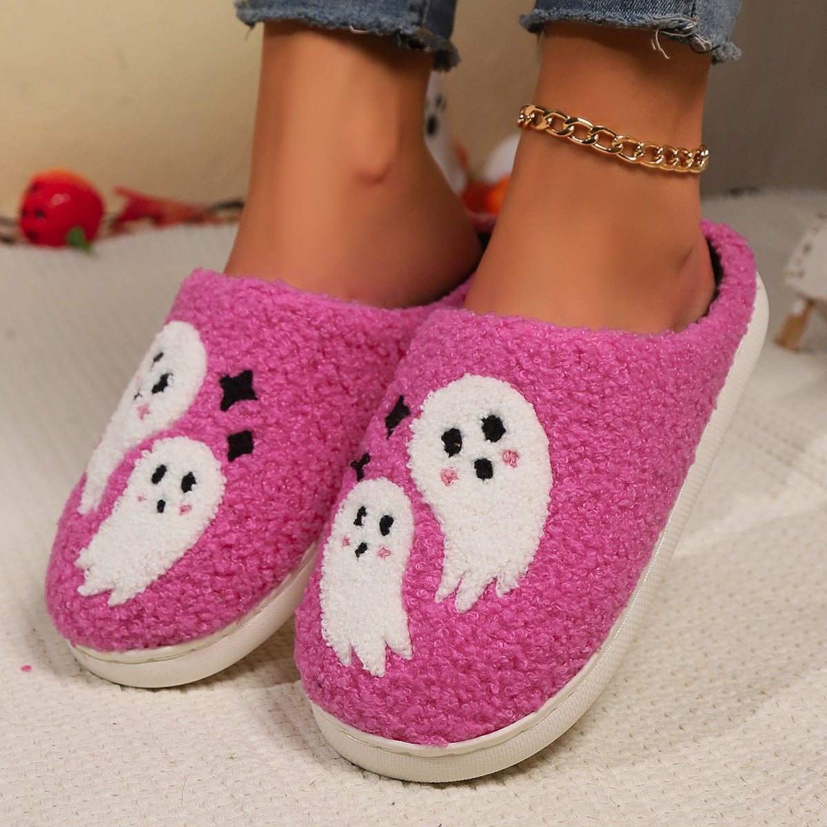 Halloween Cartoon Ghost Cotton Slippers – Cozy Non-Slip Indoor Winter Shoes