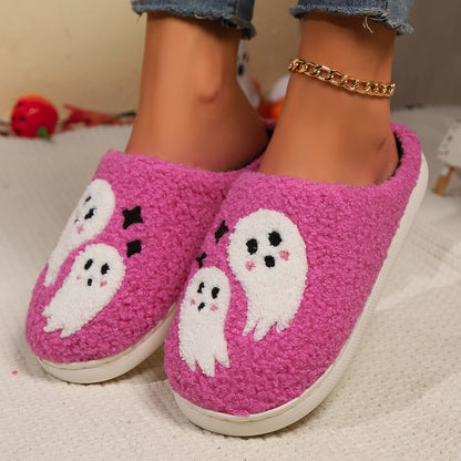 Halloween Cartoon Ghost Cotton Slippers – Cozy Non-Slip Indoor Winter Shoes