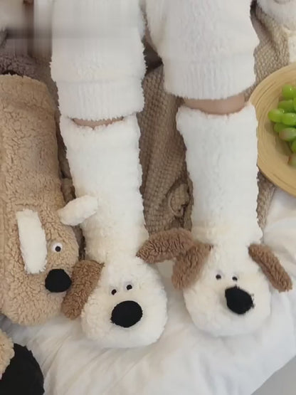 Cute Cartoon Dog Floor Socks – Warm, Non-Slip Plush Socks for Cozy Winter Comfort